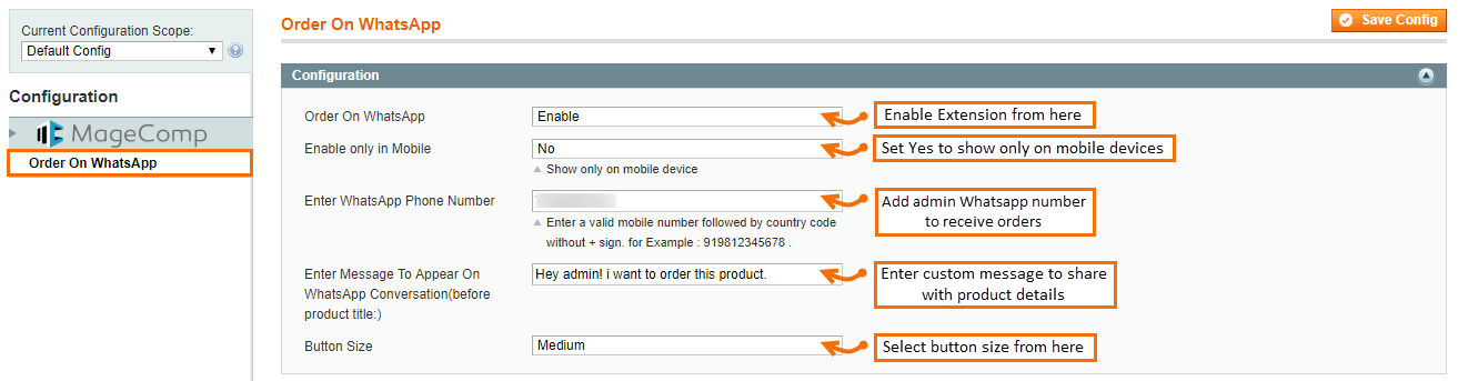 Magento Order On WhatsApp