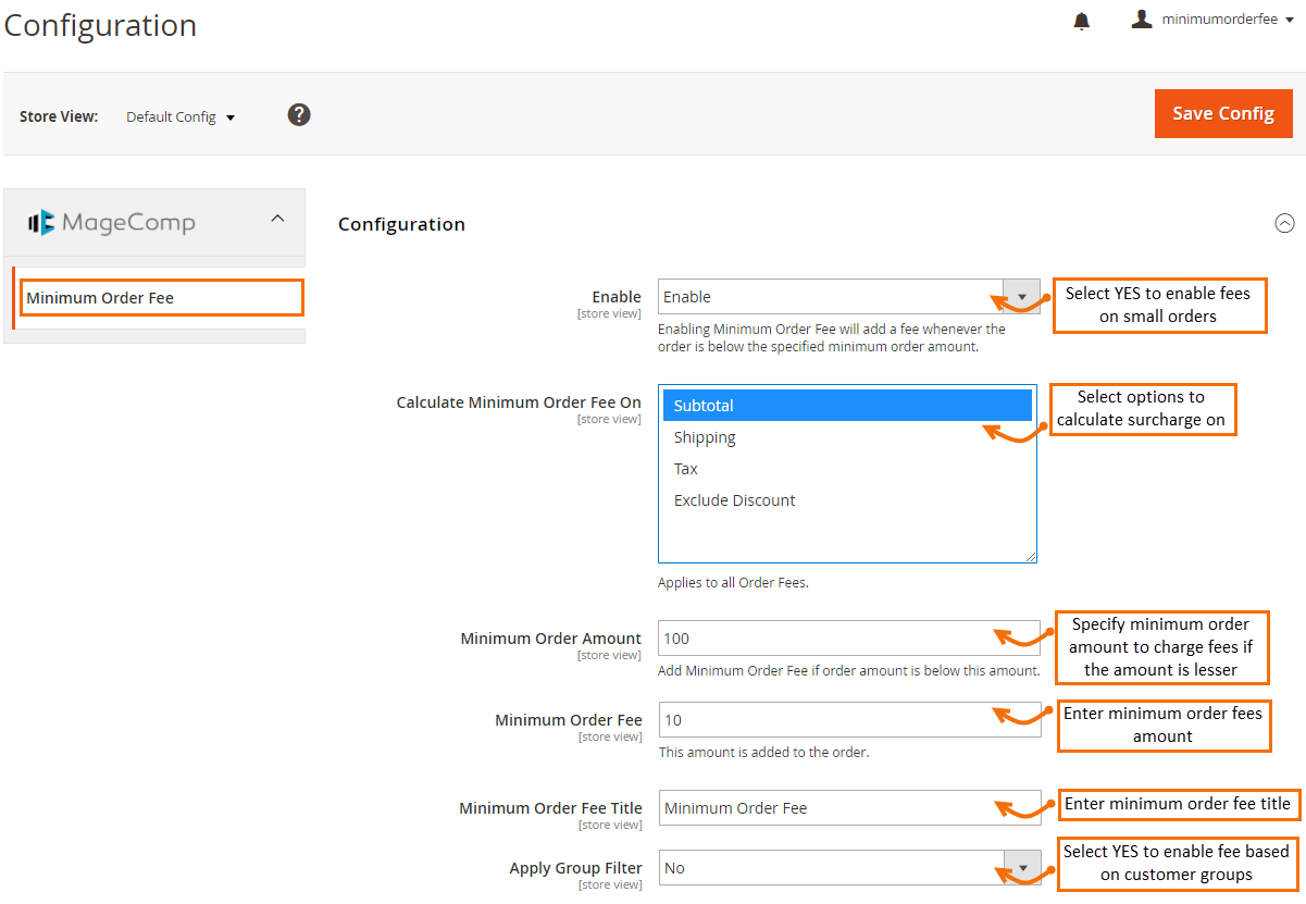 Magento 2 Minimum Order Fee