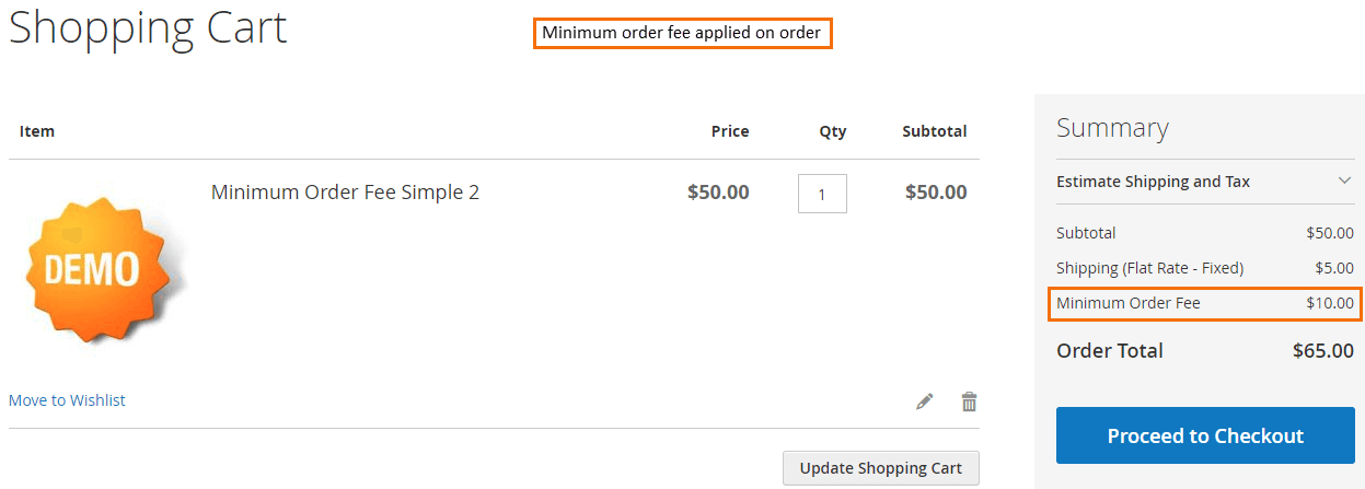 Magento 2 Minimum Order Fee