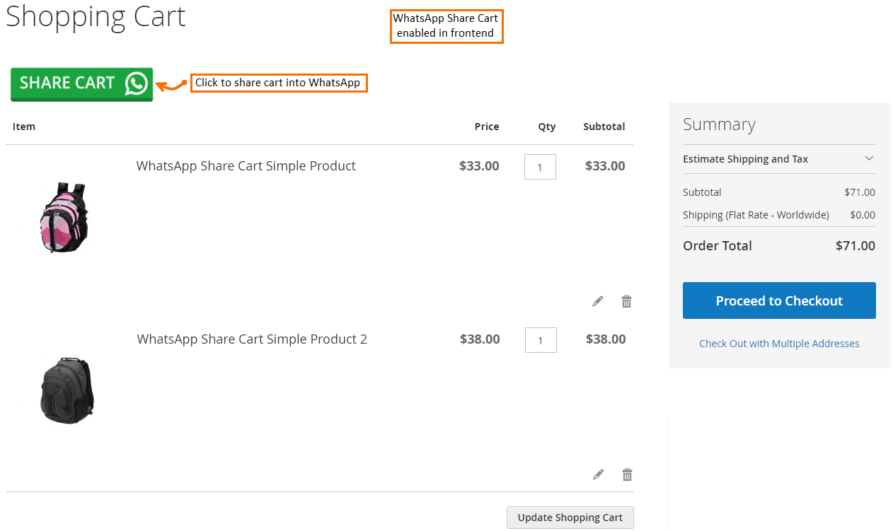 Magento 2 Whatsapp share cart