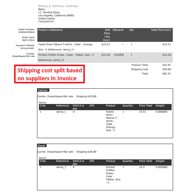 Dropshipper Invoice BreakUp