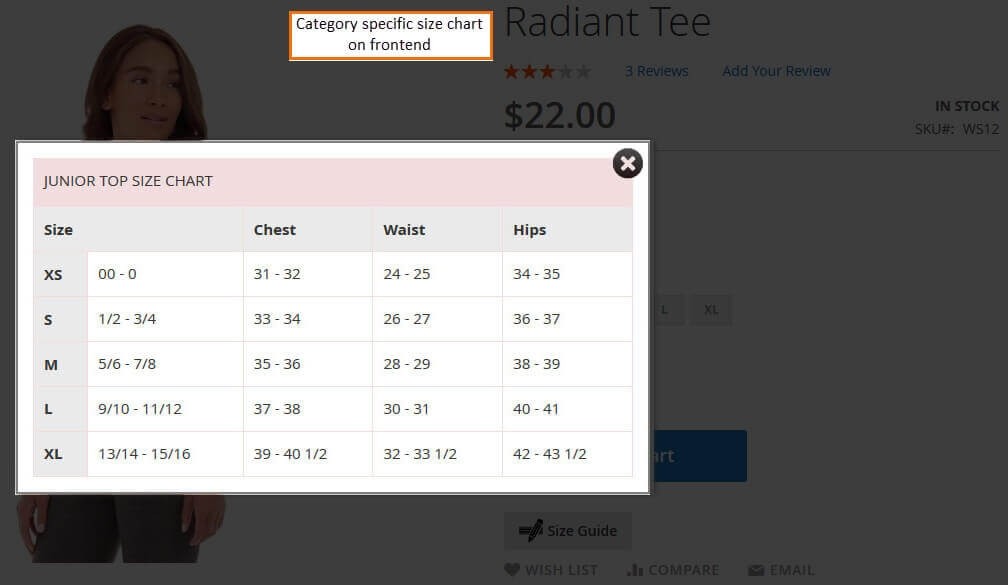 Magento 2 Size Chart 