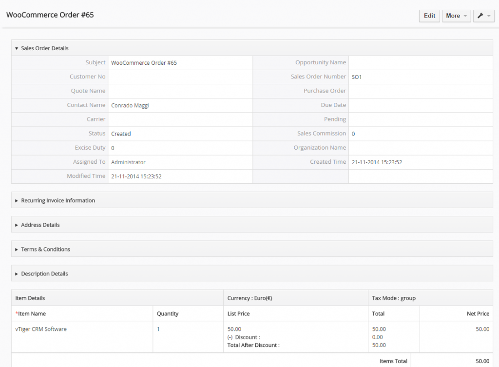 Woo-Vtiger Syncing Integration