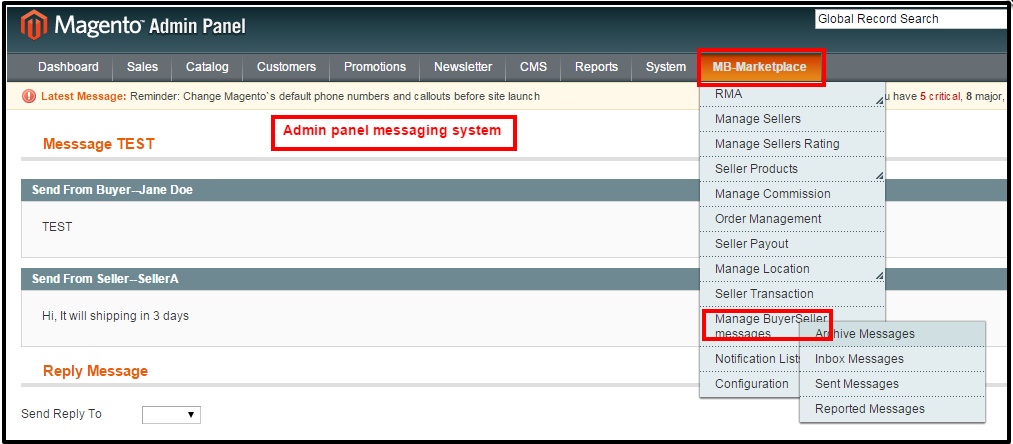 Magento Messaging System