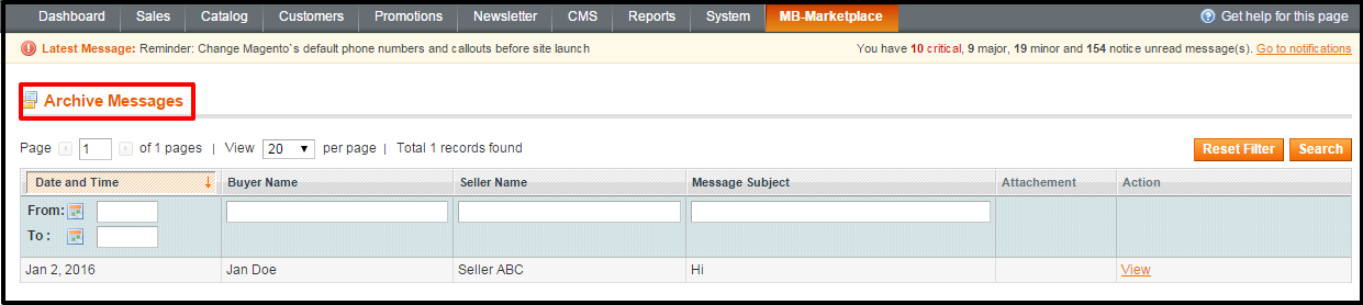 Magento Messaging System