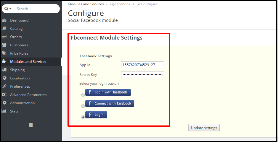 Prestashop Facebook Connect Module