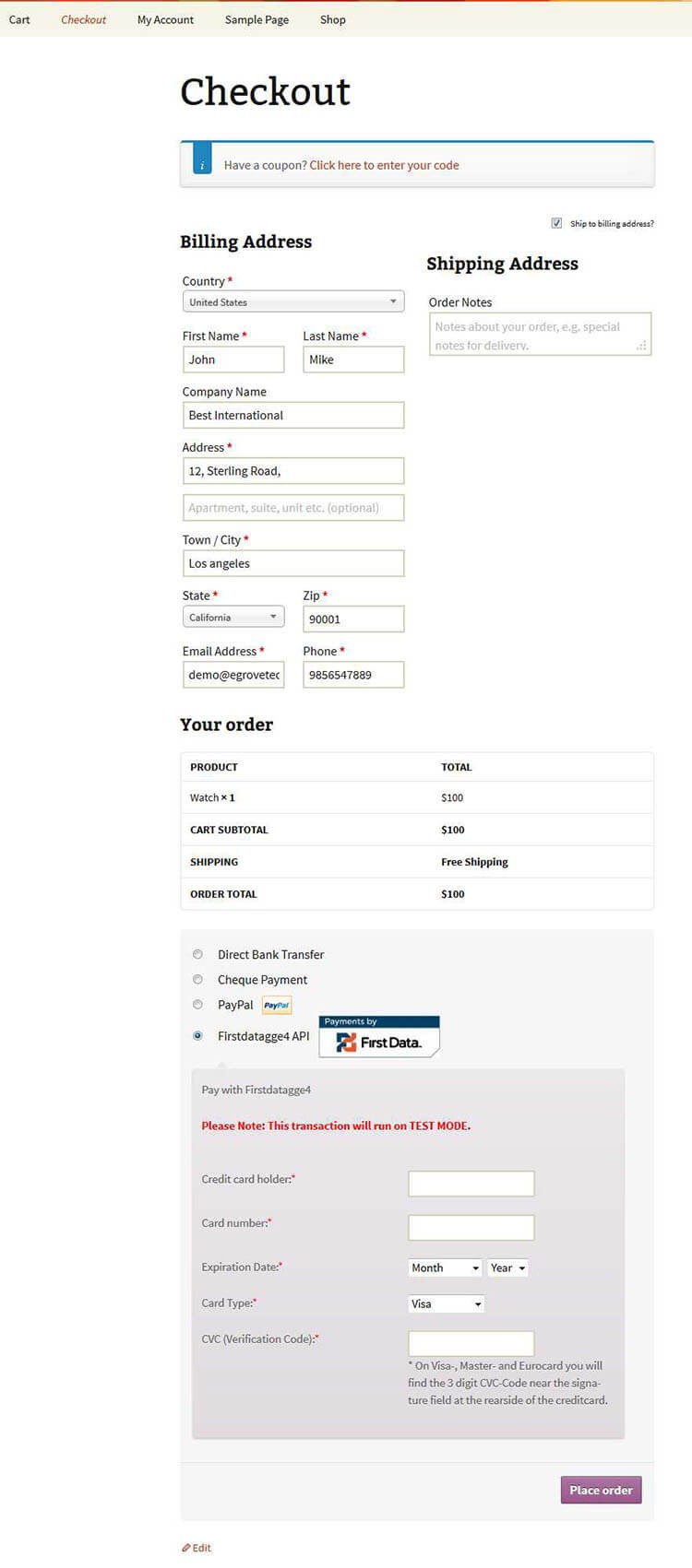 WP Woocommerce Payeezy Firstdata GGe4 payment Module