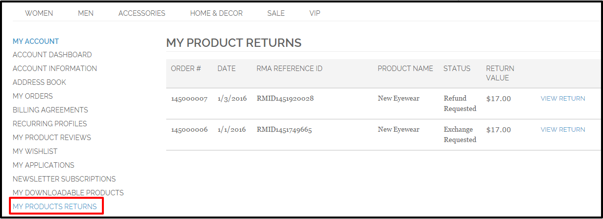 Magento RMA Returns Management