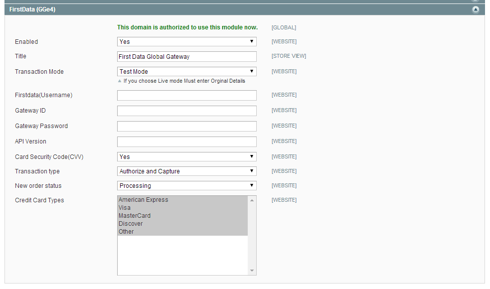 Magento Payeezy First Data GGe4 Extension