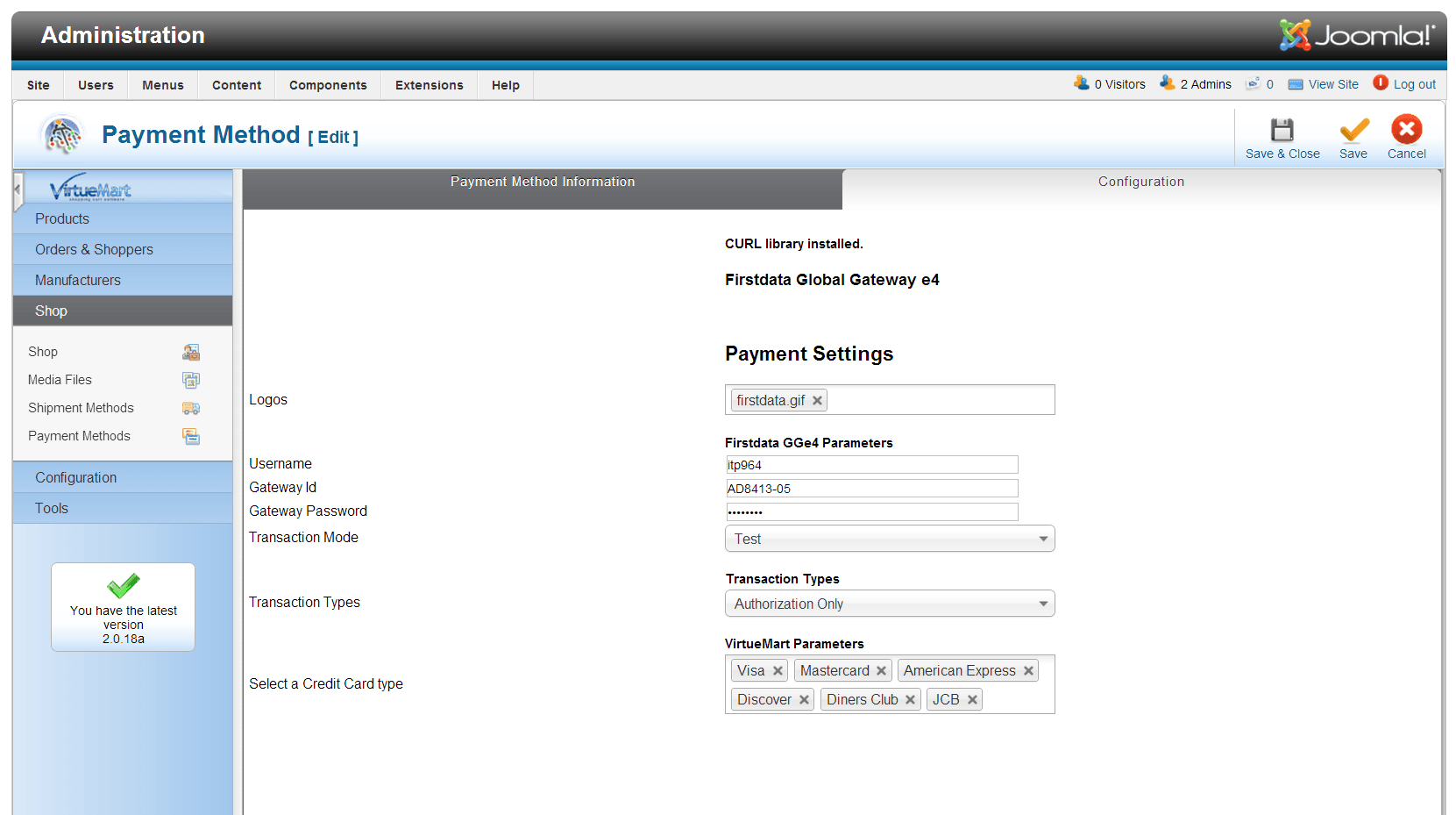 Joomla Virtuemart Payeezy First Data GGe4 Payment