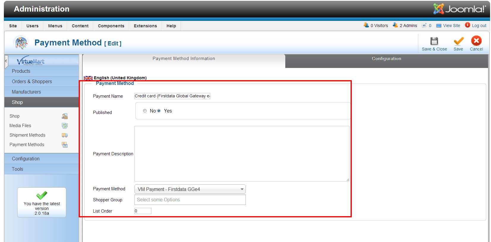 Joomla Virtuemart Payeezy First Data GGe4 Payment