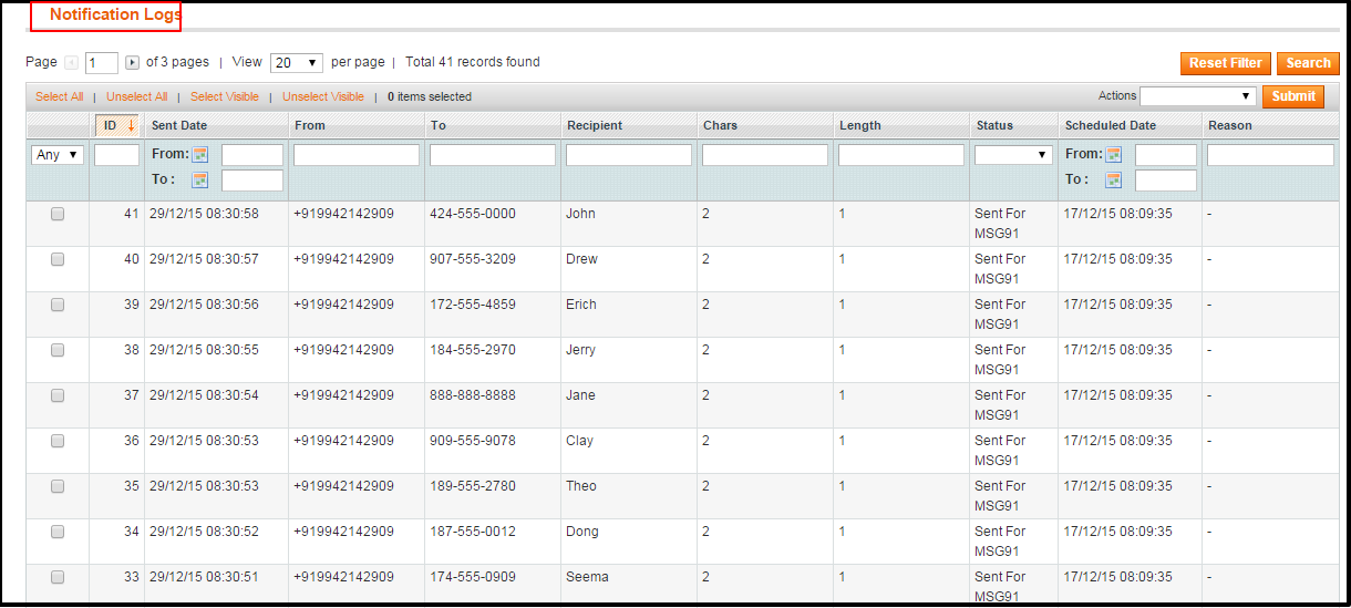 Magento MSG91 SMS Extension