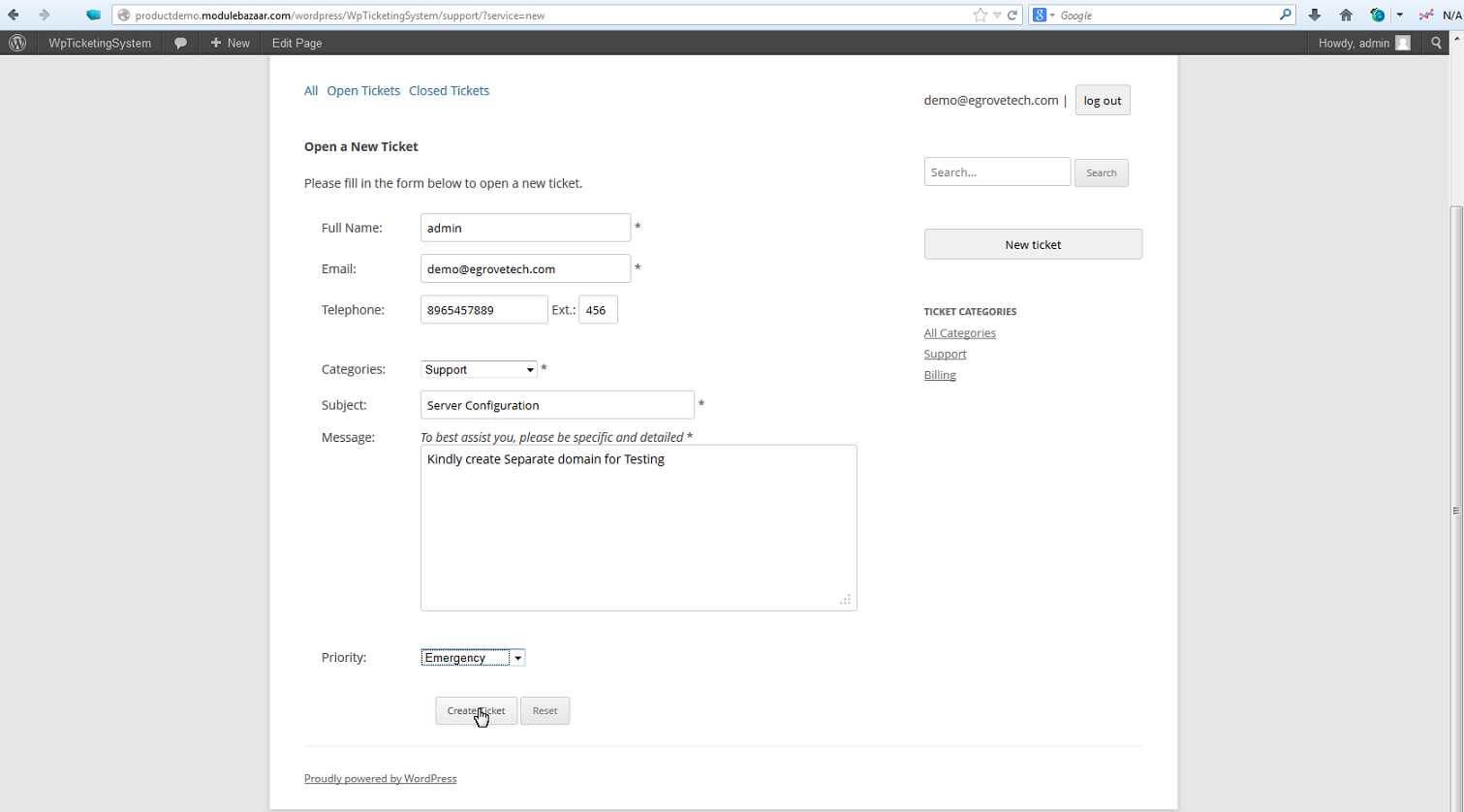 WP Ticketing System 