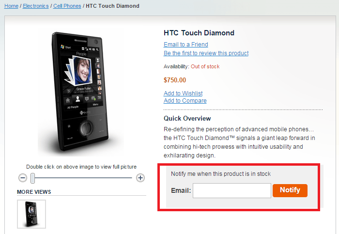Magento Out Of Stock Notification Extension