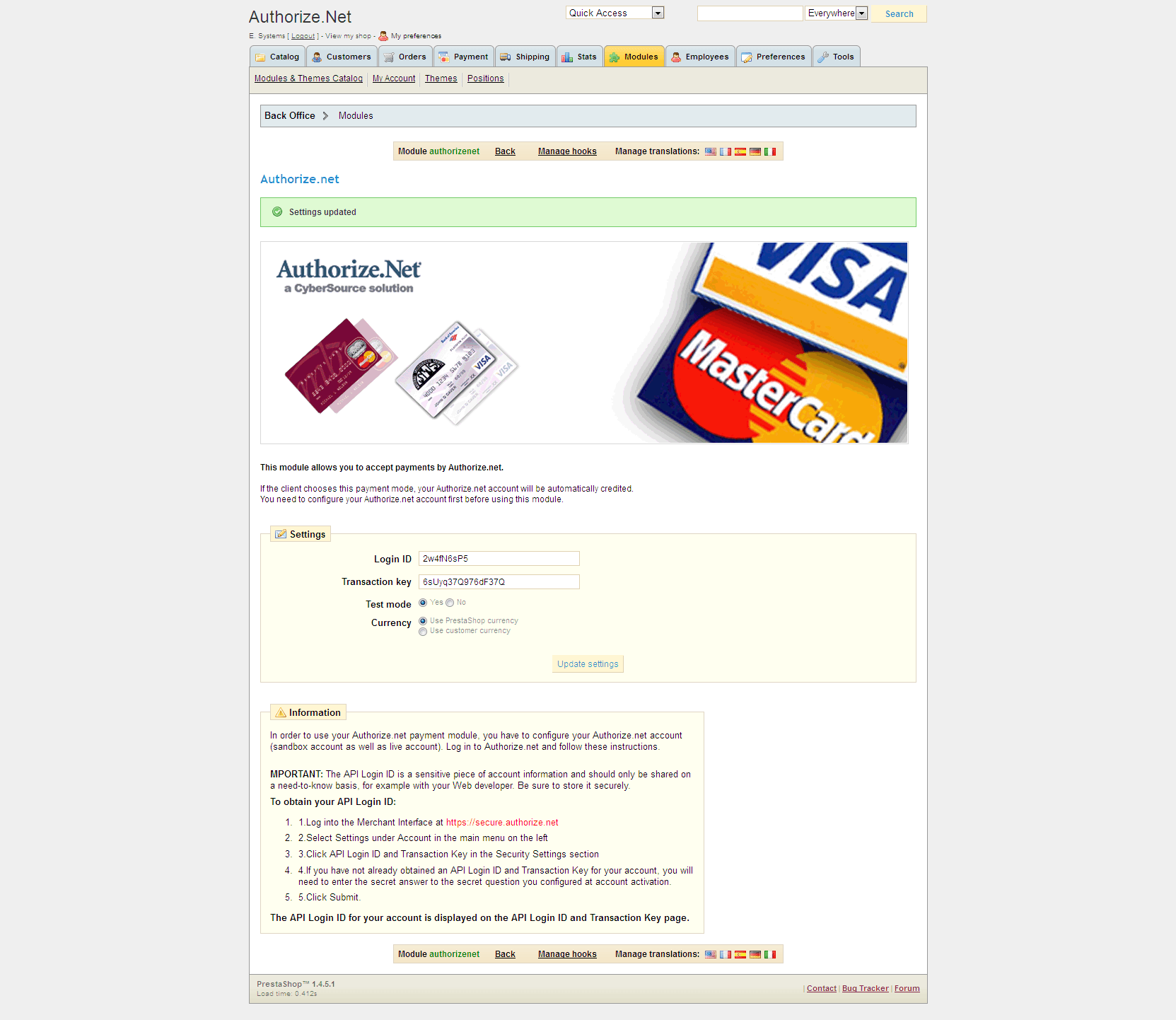 PrestaShop Authorize.Net payment module