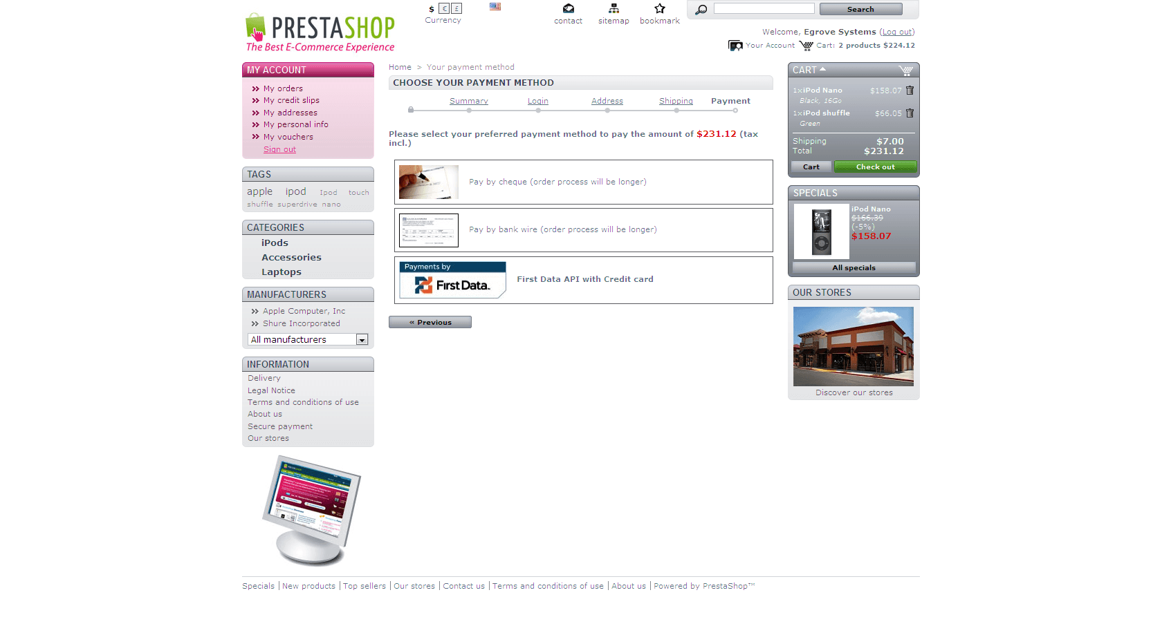 PrestaShop First Data payment