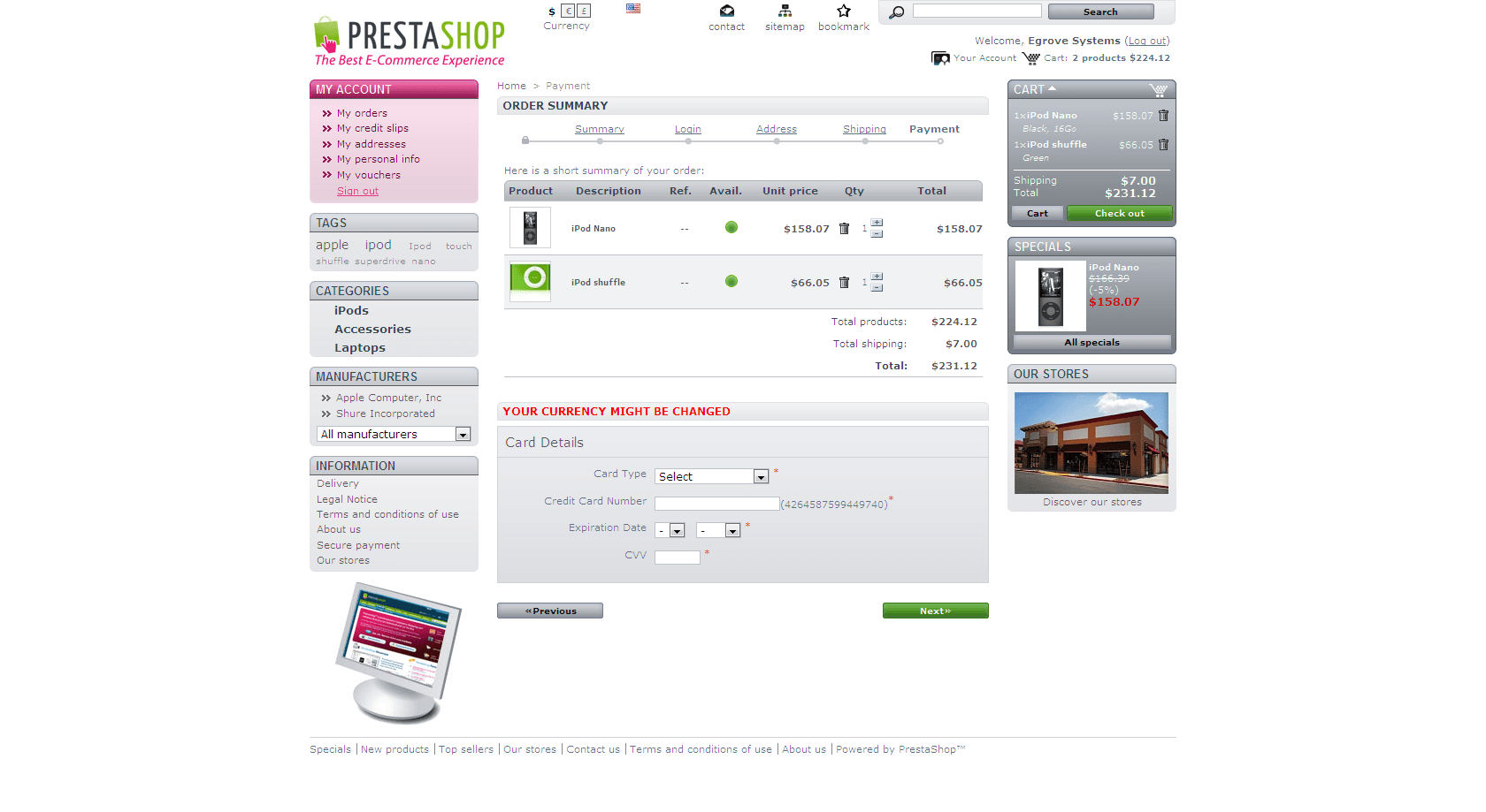 PrestaShop First Data payment